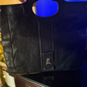 L.A.M.B. Black Leather Handbag with Metallic Accent